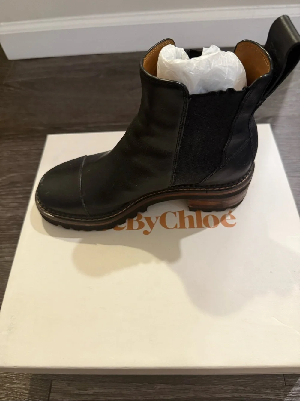 SeebyChloe Black Leather Women's Chelsea Ankle Boots